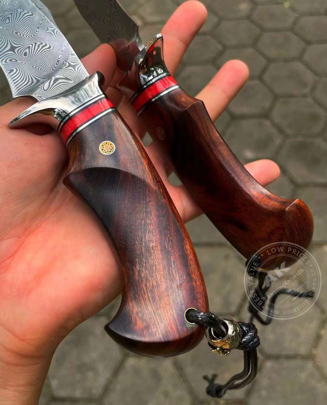 Japanese VG10 Damascus Steel Bowie Knife with Leather Sheath- AK-HT0493-R