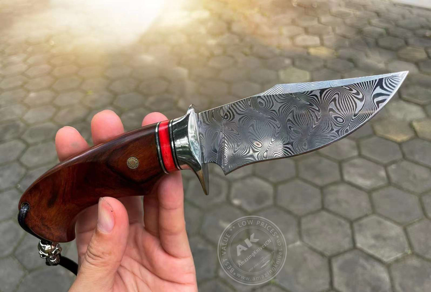 Japanese VG10 Damascus Steel Bowie Knife with Leather Sheath- AK-HT0493-R