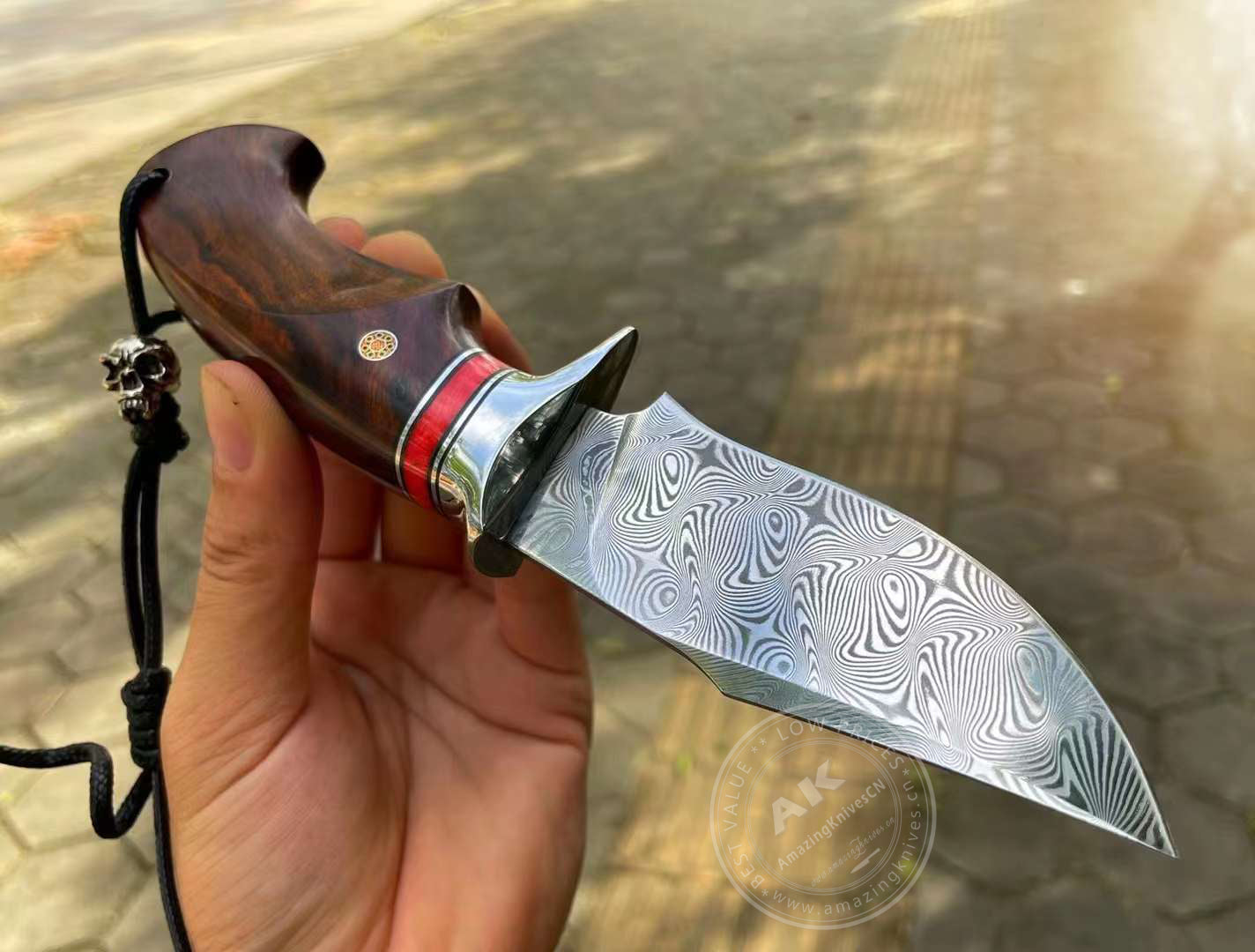 Japanese VG10 Damascus Steel Bowie Knife with Leather Sheath- AK-HT0493-R