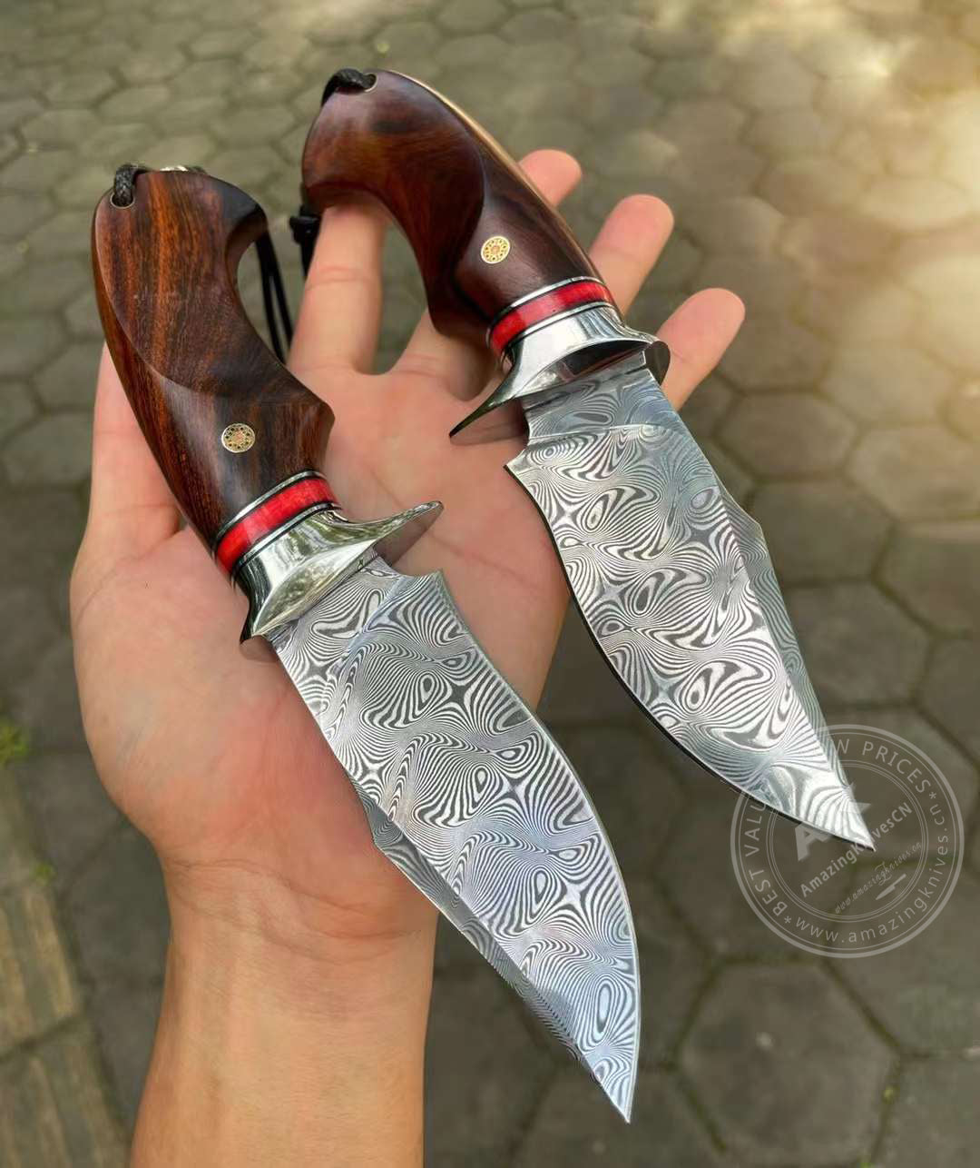 Japanese VG10 Damascus Steel Bowie Knife with Leather Sheath- AK-HT0493-R