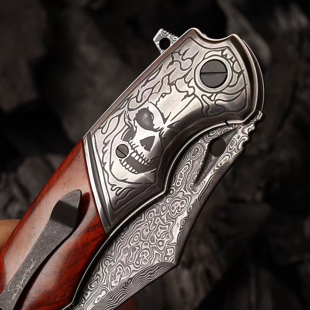 Giant Eagle Folding Knife – VG10 Damascus 67-Layer Steel, Handcrafted Rosewood Handle - AK-HT1033