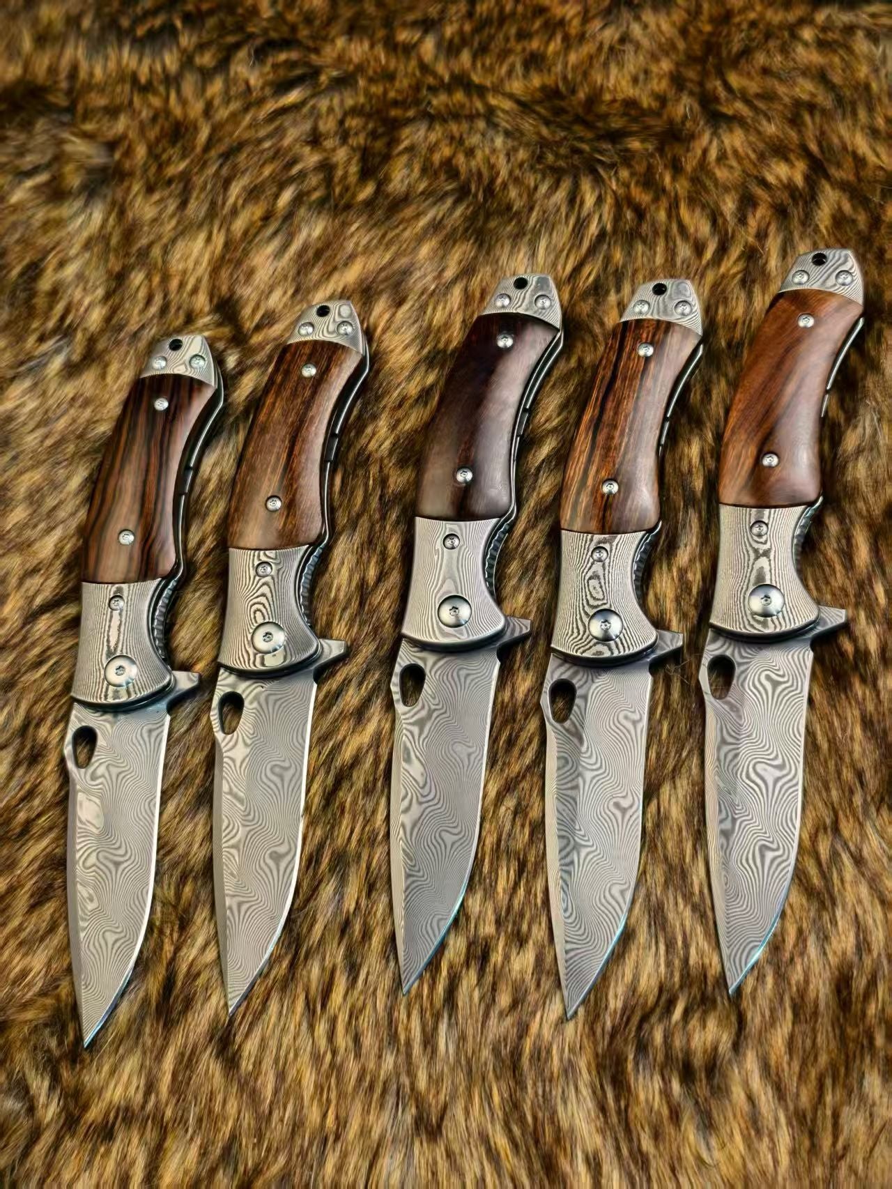 Handcrafted Damascus Folding Knife Desert Ironwood Handle - AK-HT1055