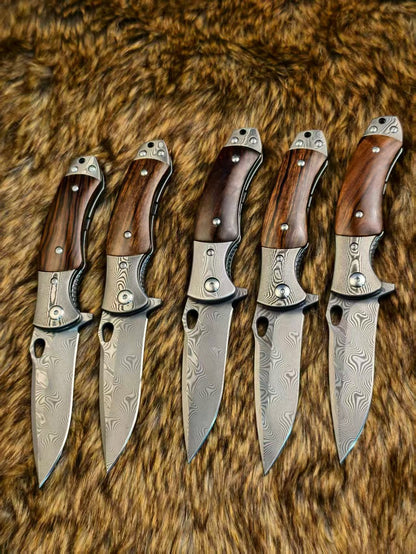 Handcrafted Damascus Folding Knife Desert Ironwood Handle - AK-HT1055