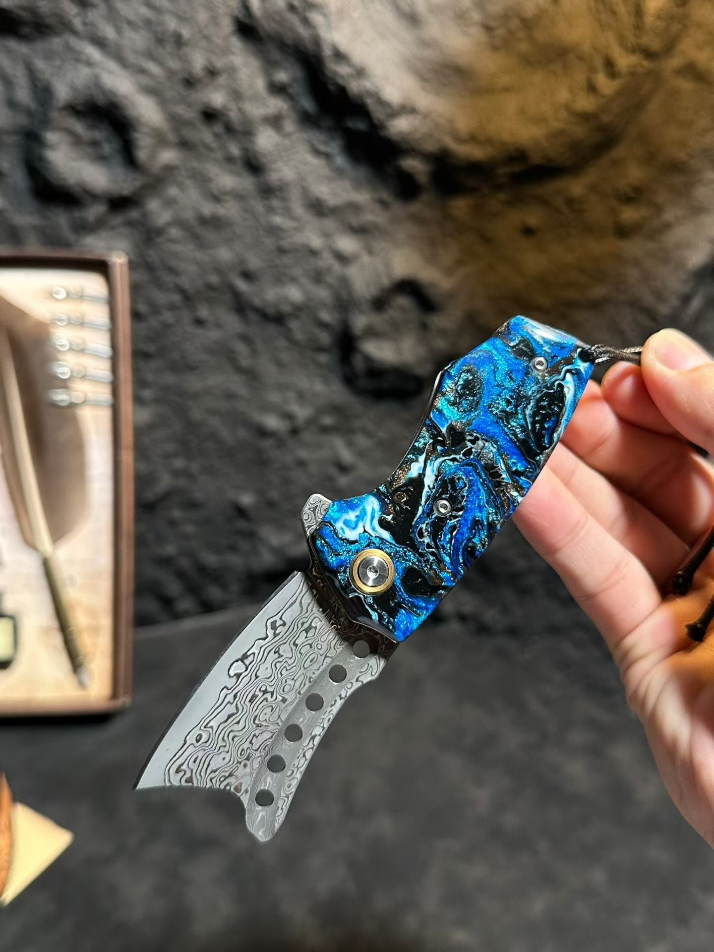 Handcrafted 75-Layer Damascus Folding Knife Tanto Point - AK-HT1059