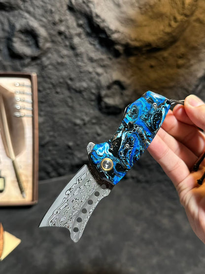Handcrafted 75-Layer Damascus Folding Knife Tanto Point - AK-HT1059