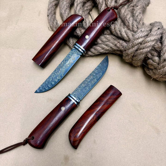 Japanese Style Bushido Katana Knife Damascus Steel Ninja Samurai Warrior Rosewood Handle - AK-HT1015