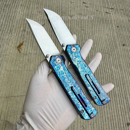 Sandvik 14C28N Steel Steel Pocket Knife Titanium Handle Ball Bearing with Clip - AK-HT1019