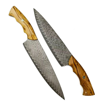 8" VG10 Damascus Chef Knife – Hand-Forged Powder Steel, Olive Wood Handle - AK-DC1042