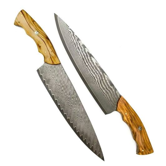 8" VG10 Damascus Chef Knife – Hand-Forged Powder Steel, Olive Wood Handle - AK-DC1042