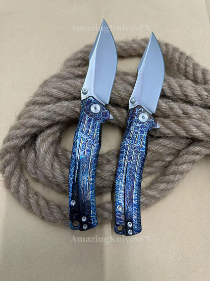 Premium M390 Blade Pocket Knife Tactical Folding Knife Titanium Handle - AK-HT1020