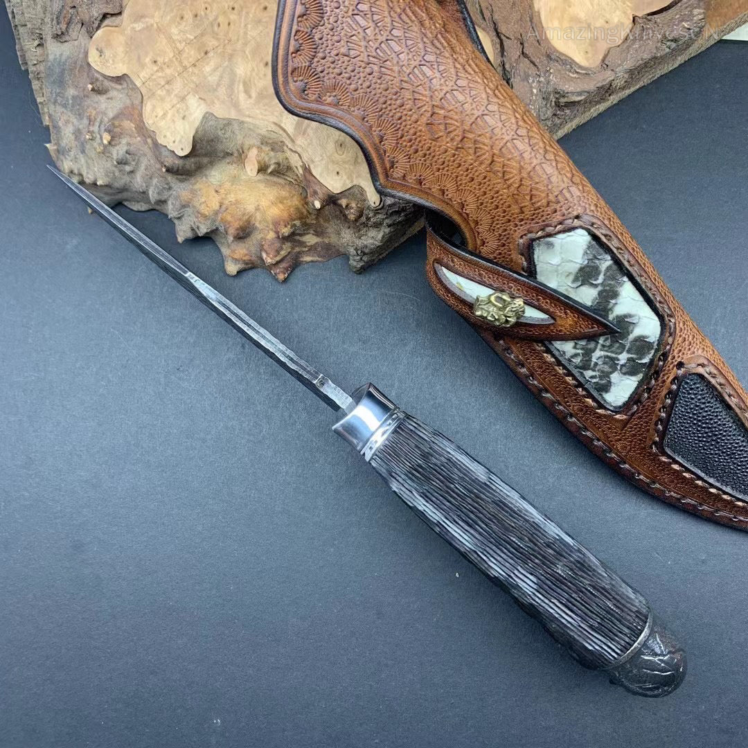 VG10 Hunting Knife Fixed Blade Damascus Steel Handcrafted Survival Knife Skull Head -AK-HT0497
