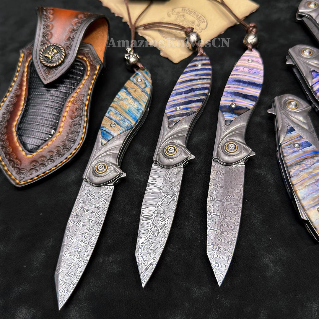 Rare Handcrafted High End Powder Steel Damascus Folding Knife- AK-HT1065
