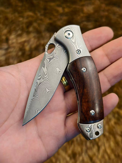 Handcrafted Damascus Folding Knife Desert Ironwood Handle - AK-HT1055