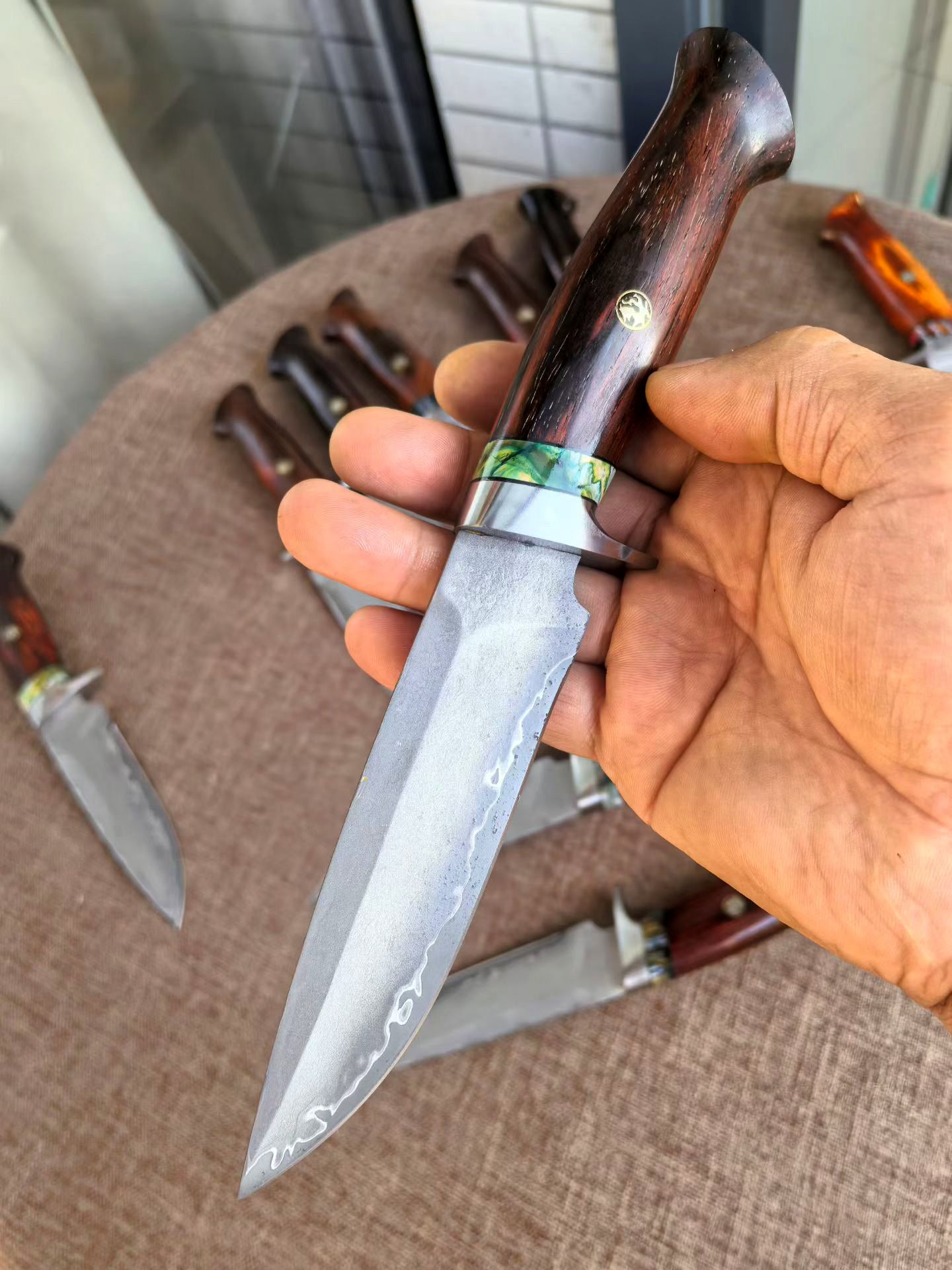 Rare Handforged Damascus Steel Rosewood Straight Hunting Outdoor Knife with Sheath- AK-HT0652