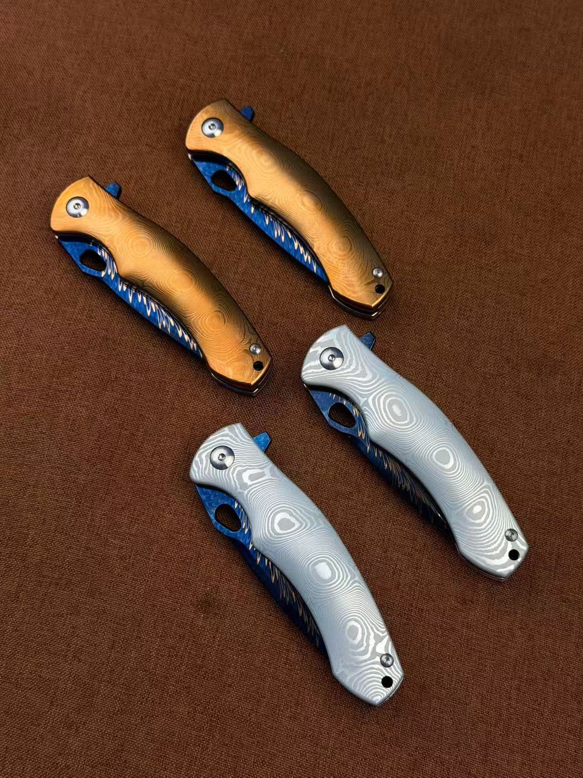 Feather Damascus Steel Folding Knife Aluminum Alloy Damascus Handle - AK-HT1074