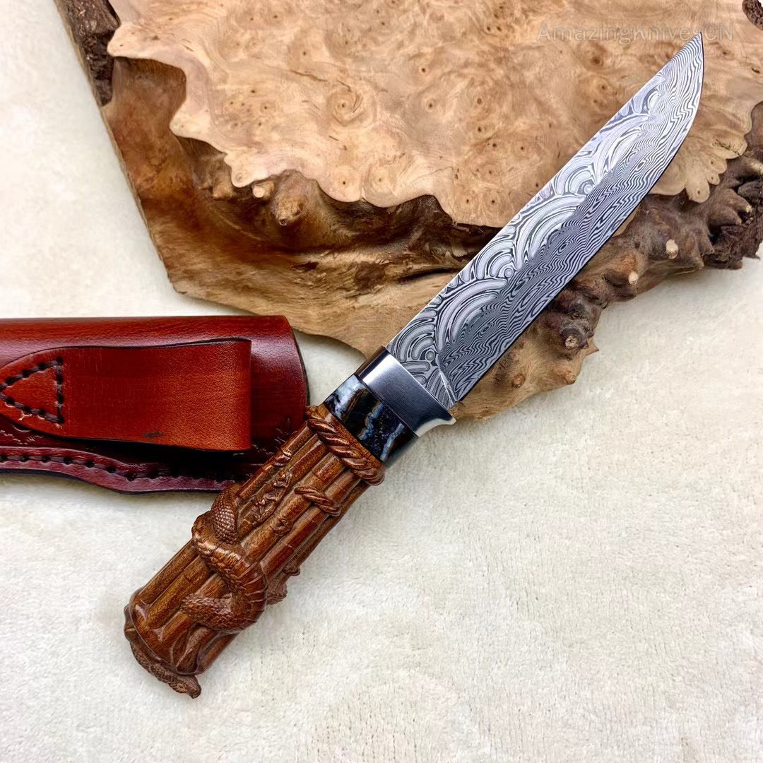 Collectible Handcrafted Damascus Powder Steel Knife Full Tang Desert Ironwood - AK-HT0908