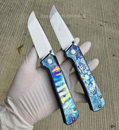 Sandvik 14C28N Steel Steel Pocket Knife Titanium Handle Ball Bearing with Clip - AK-HT1019