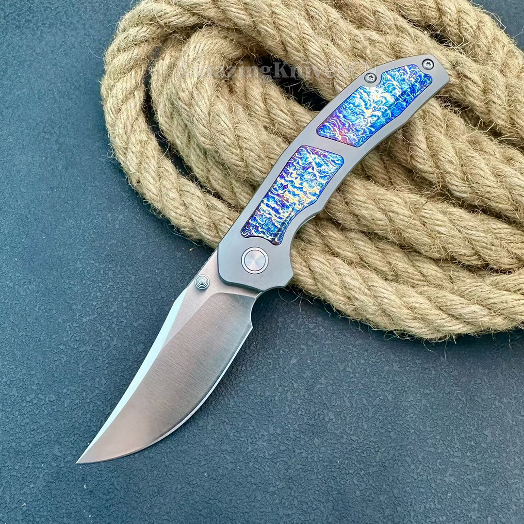 14C28N Folding Knife with Bluing Titanium Handle - AK-HT1031