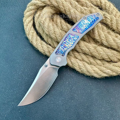 14C28N Folding Knife with Bluing Titanium Handle - AK-HT1031