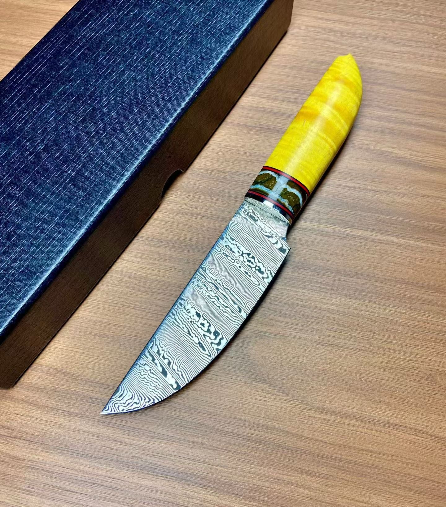 Handmade Damascus Steak Knife – Mammoth Molar Fossil Handle - AK-DC1068