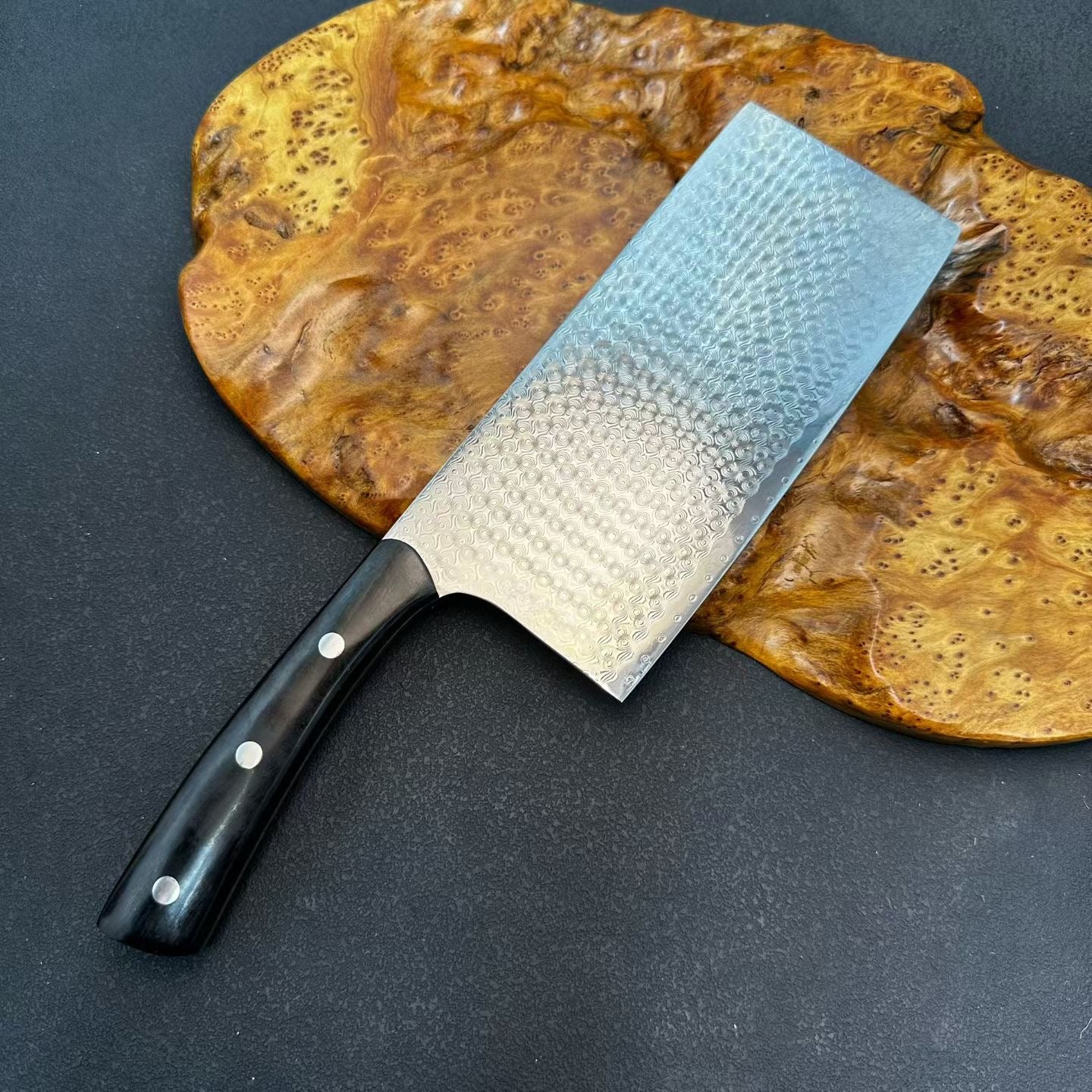 3-Piece Damascus Kitchen Knife Set – Chef Knife, Nakiri & Cleaver, Ebony Wood Handles - AK-DS1045