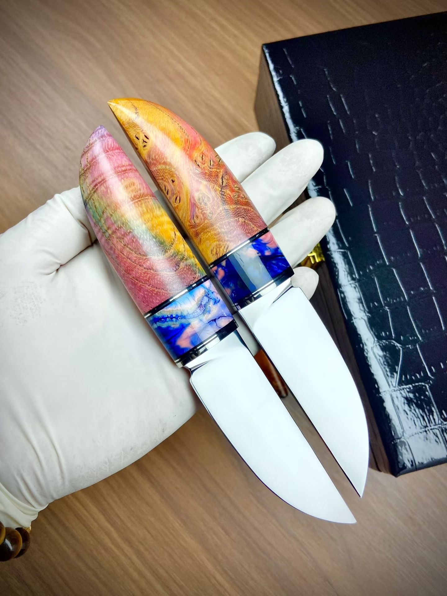 Limited M390 Mirror Polish Fixed Blade – Mammoth Molar & Stabilized Wood Handle - AK-HT1039