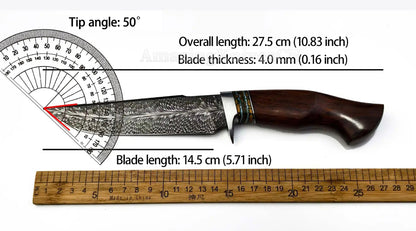 Top Tier Collectible Knife Luxury Handforged Feather Damacus Steel Bowie Knife with Leather Sheath - AK-HT1013