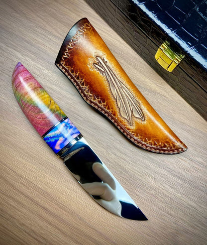 Limited M390 Mirror Polish Fixed Blade – Mammoth Molar & Stabilized Wood Handle - AK-HT1039