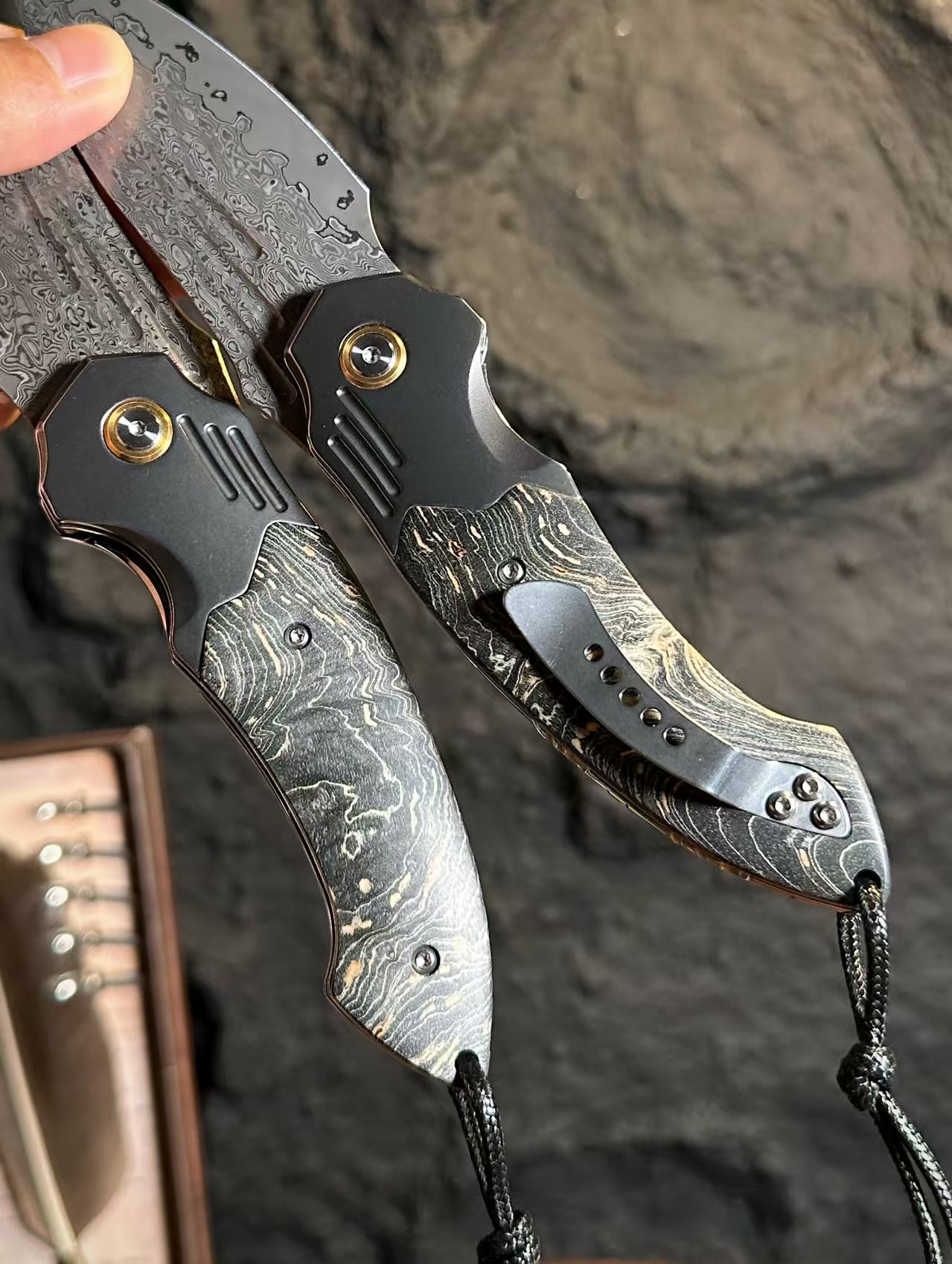 Smooth Fast-Opening Damascus Folding Knife with Stabilized Wood Handle -AK-HT1057