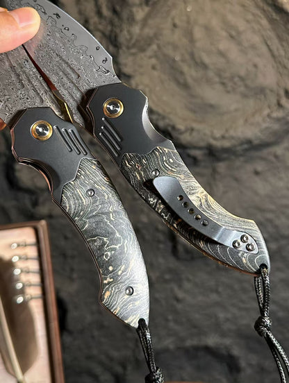 Smooth Fast-Opening Damascus Folding Knife with Stabilized Wood Handle -AK-HT1057