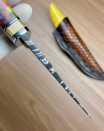 Premium Hand-Engraved Mosaic Damascus Collector's Knife - AK-HT1063