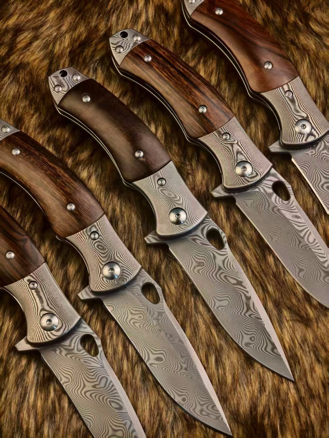 Handcrafted Damascus Folding Knife Desert Ironwood Handle - AK-HT1055
