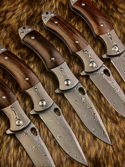 Handcrafted Damascus Folding Knife Desert Ironwood Handle - AK-HT1055