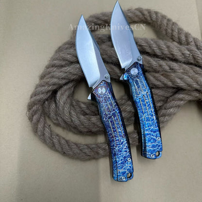 Premium M390 Blade Pocket Knife Tactical Folding Knife Titanium Handle - AK-HT1020