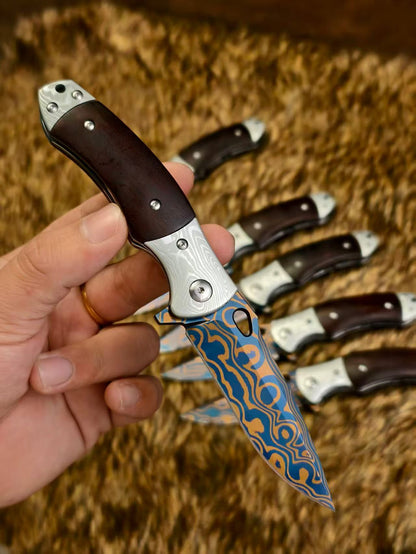 Hand-Forged Damascus Folding Knife Pocket Knife Ball Bearings - AK-HT1048