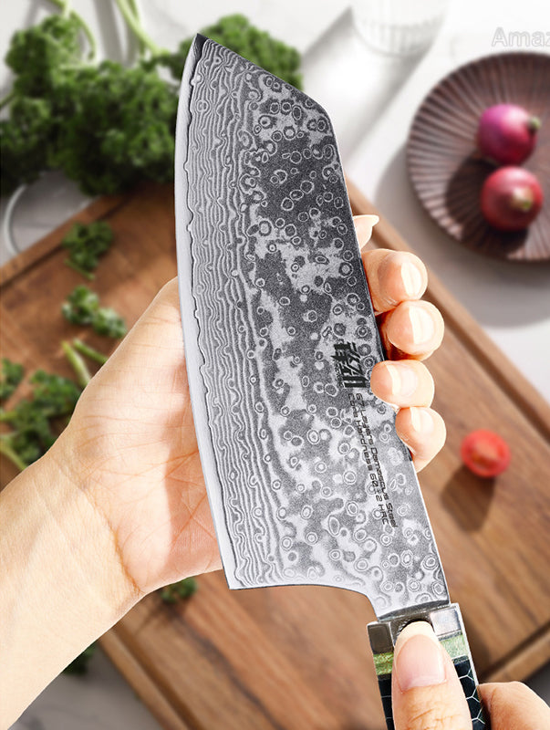 67-Layer Damascus Steel Kithcen Knife with Leather Case Amazing Quality - AK-DS0937