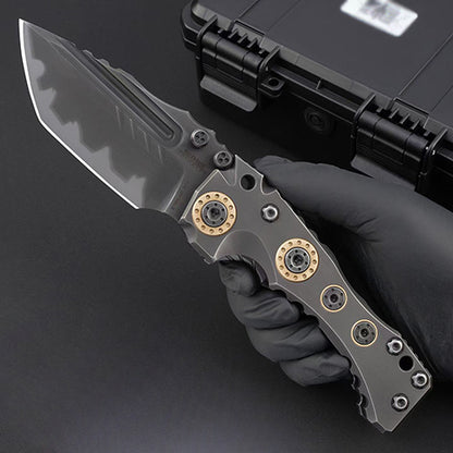 Heavy-Duty Handmade Tactical Folding Knife Z-Wear Powder Steel Titanium Handle - AK-HT1023