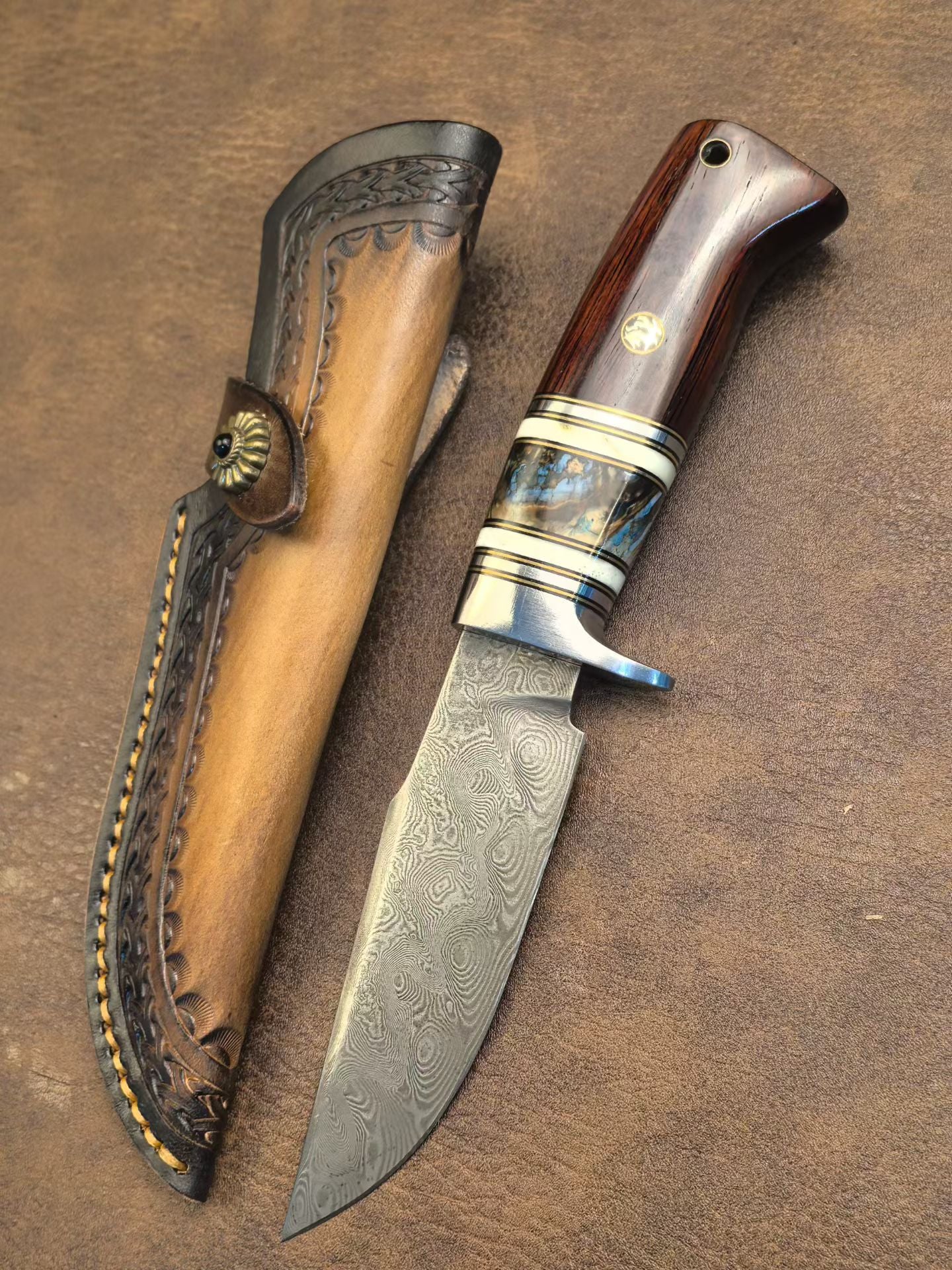 Handcrafted Damascus Steel Bowie Knife - AK-HT1054