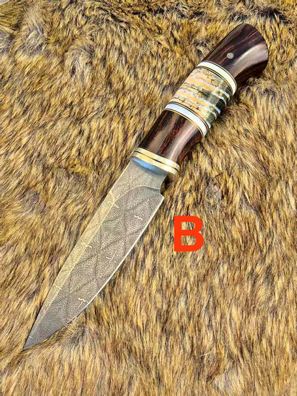 Top Tier Collectible Knife Luxury Handforged Damacus Steel Fixed Blade Knife with Leather Sheath - AK-HT1001