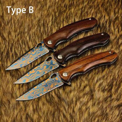 Hand-Forged Damascus Folding Knife Pocket Knife Ball Bearings - AK-HT1048