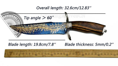 Top Tier Collectible Handforged Feather Damacus Steel Bowie Knife Desert Ironwood Handle with Leather Sheath - AK-HT1027