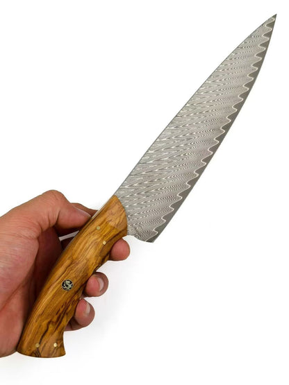 8" VG10 Damascus Chef Knife – Hand-Forged Powder Steel, Olive Wood Handle - AK-DC1042