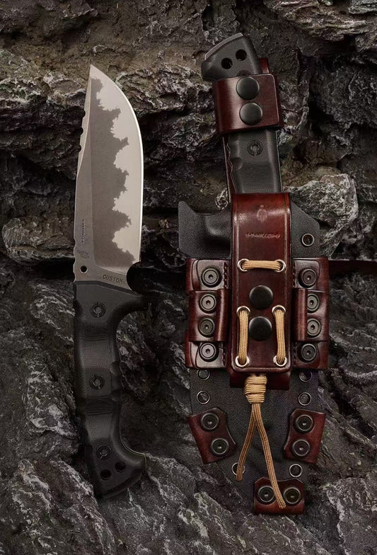 Heavy-Duty Tactical Fixed Blade Knife – CPM-3V Steel, Modular Kydex & Leather Sheath - AK-HT1036