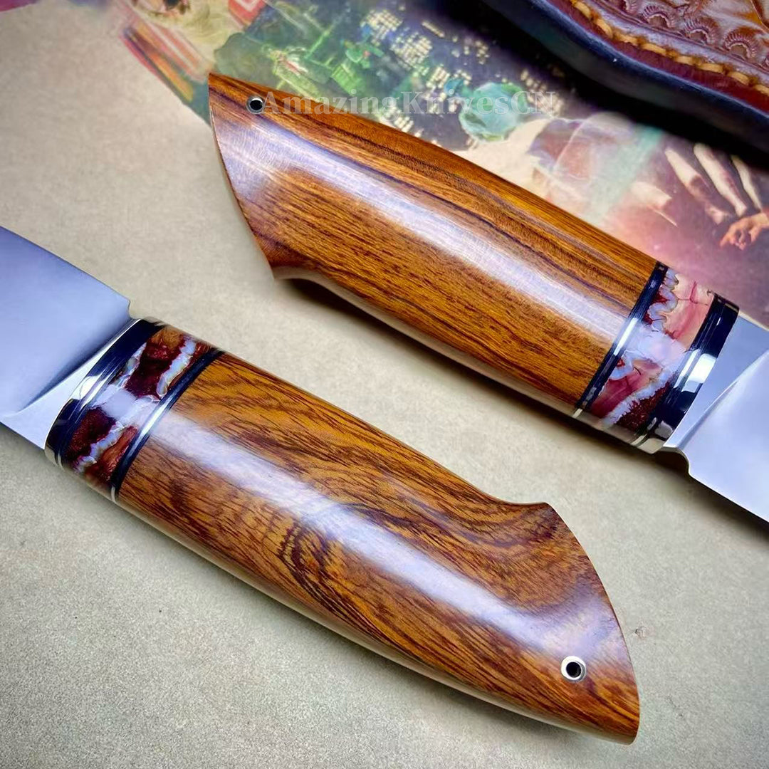 Premium M390 Blade Fixed Blade Knife Mammoth Molar Fossil Desert Irondwood Handle - AK-HT1030