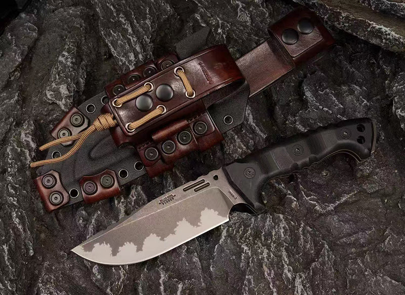 Heavy-Duty Tactical Fixed Blade Knife – CPM-3V Steel, Modular Kydex & Leather Sheath - AK-HT1036