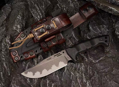 Heavy-Duty Tactical Fixed Blade Knife – CPM-3V Steel, Modular Kydex & Leather Sheath - AK-HT1036