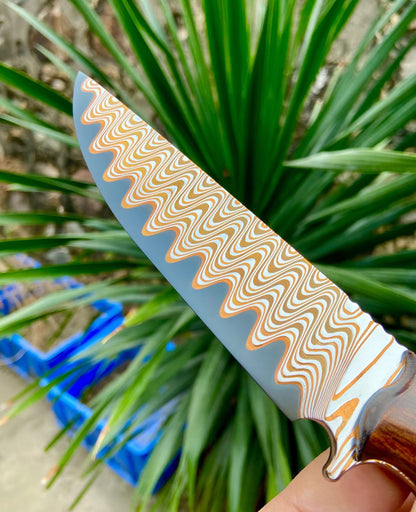RARE Copper-Infused Damascus Steel Fixed Blade Knife with Desert Ironwood Handle - AK-HT1032