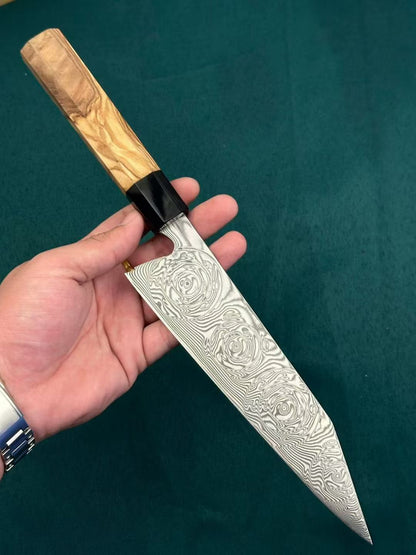Hand-Forged VG10 Damascus Kitchen Kiritsuke Knife Chef's Knife Olive Wood & Black Buffalo Horn Handle - AK-DC1076