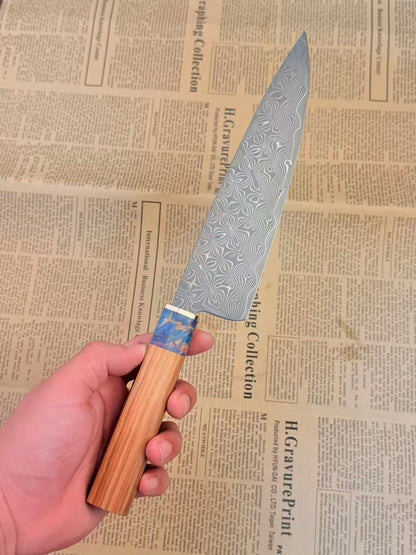 8-Inch Chef Knife Kiritsuke Powder Metallurgy VG10 Damascus Steel, Stabilized Olive Wood Handle - AK-DC1078