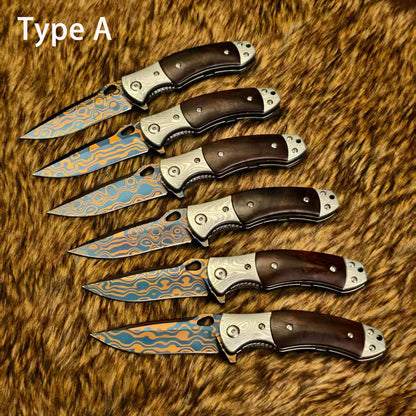 Hand-Forged Damascus Folding Knife Pocket Knife Ball Bearings - AK-HT1048